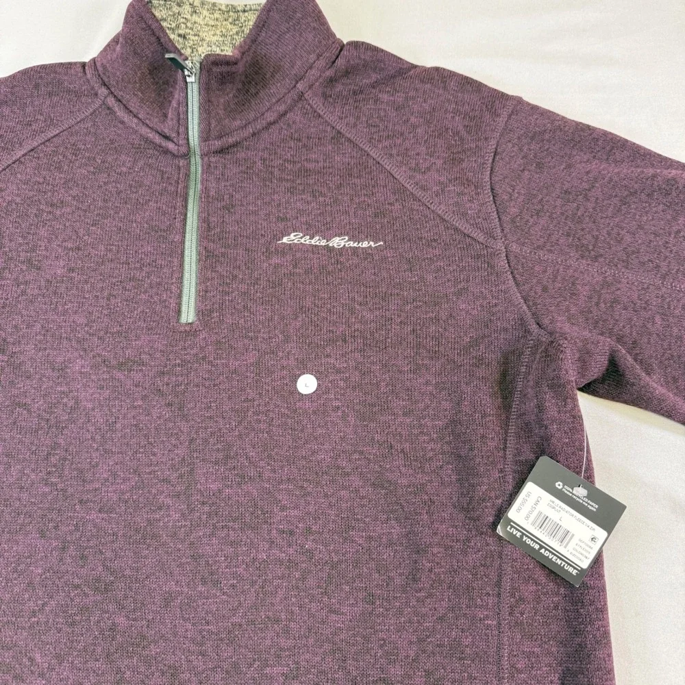 Eddie Bauer Men's Heathered Purple Fleece Quarter Zip Pullover Sweater new w tag